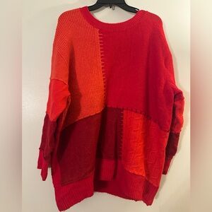 Zara Red and Orange Patchwork Sweater